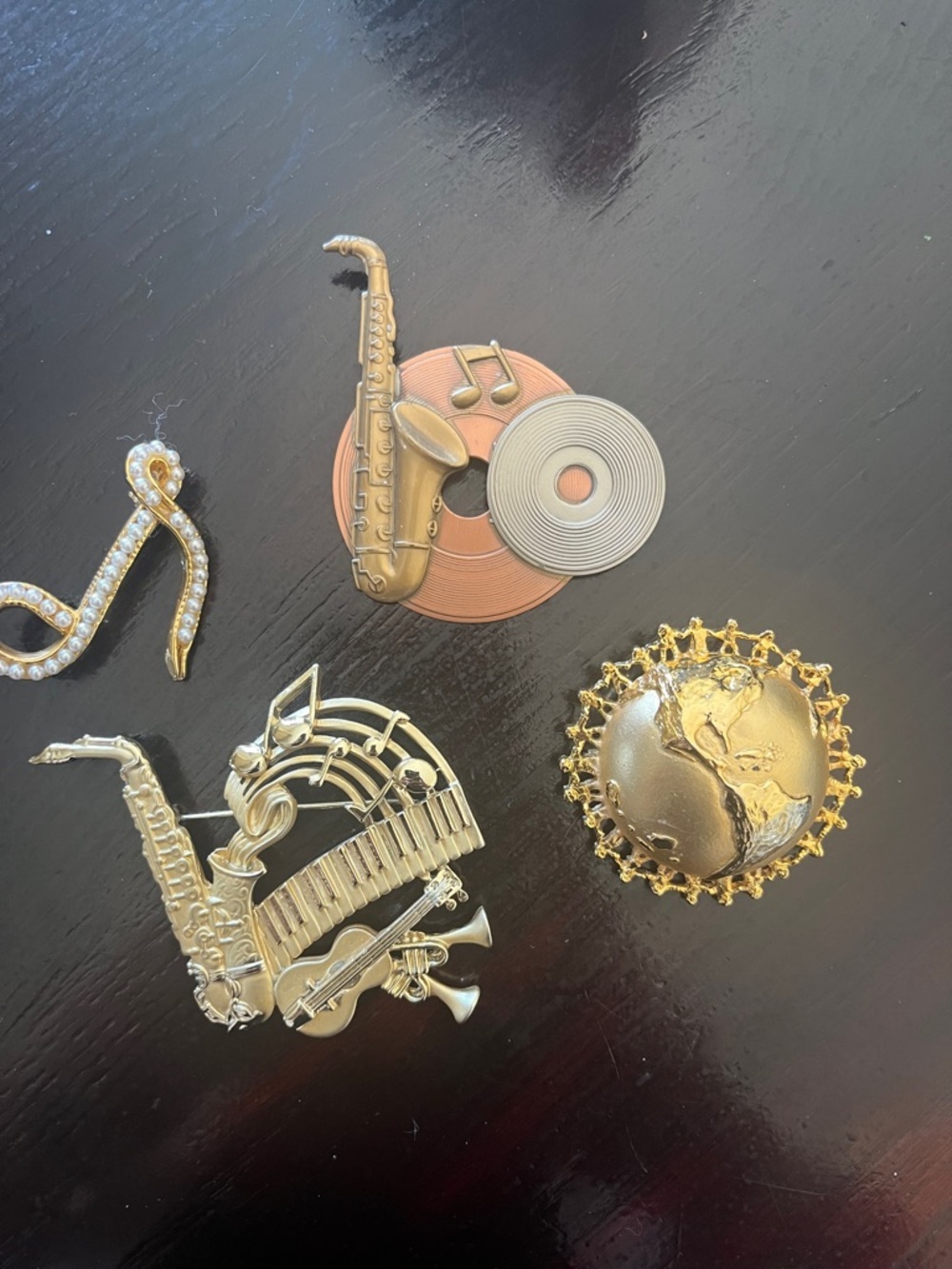 Vintage Music-Themed Brooch Lot - Gold & Silver Tones